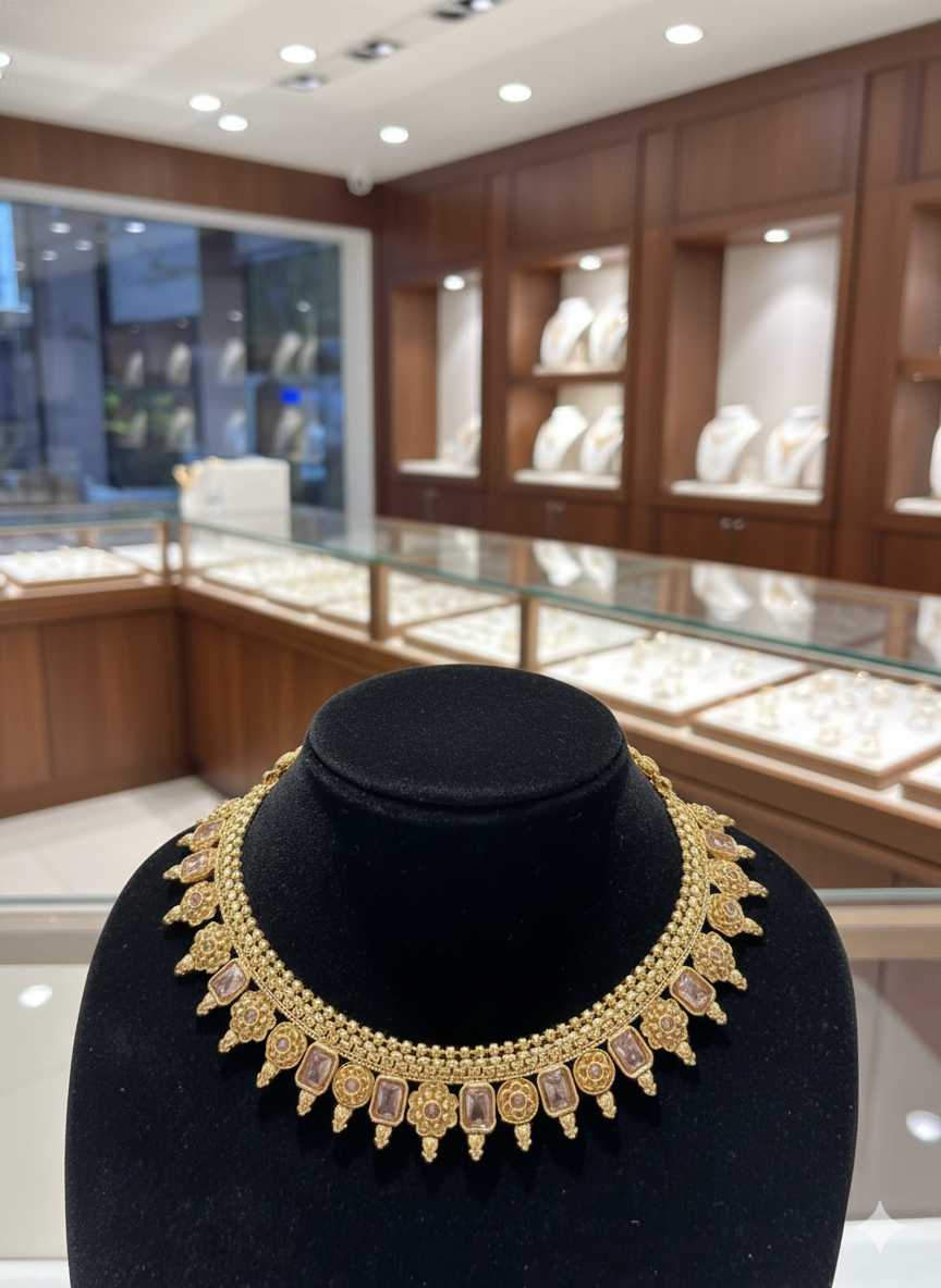 Vibrant Gemstone & Artificial Gold Choker Set