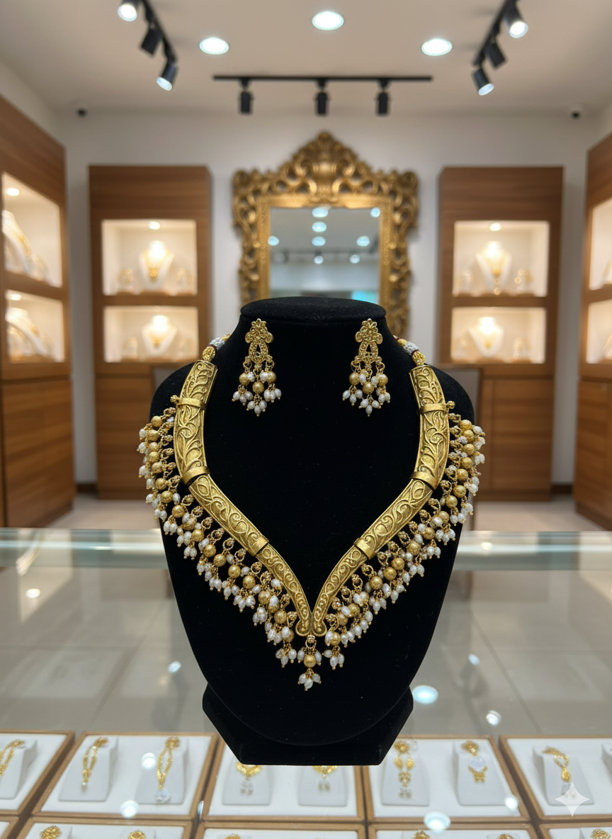 Royal Heritage Gold-Plated Kundan & Pearl Necklace Set