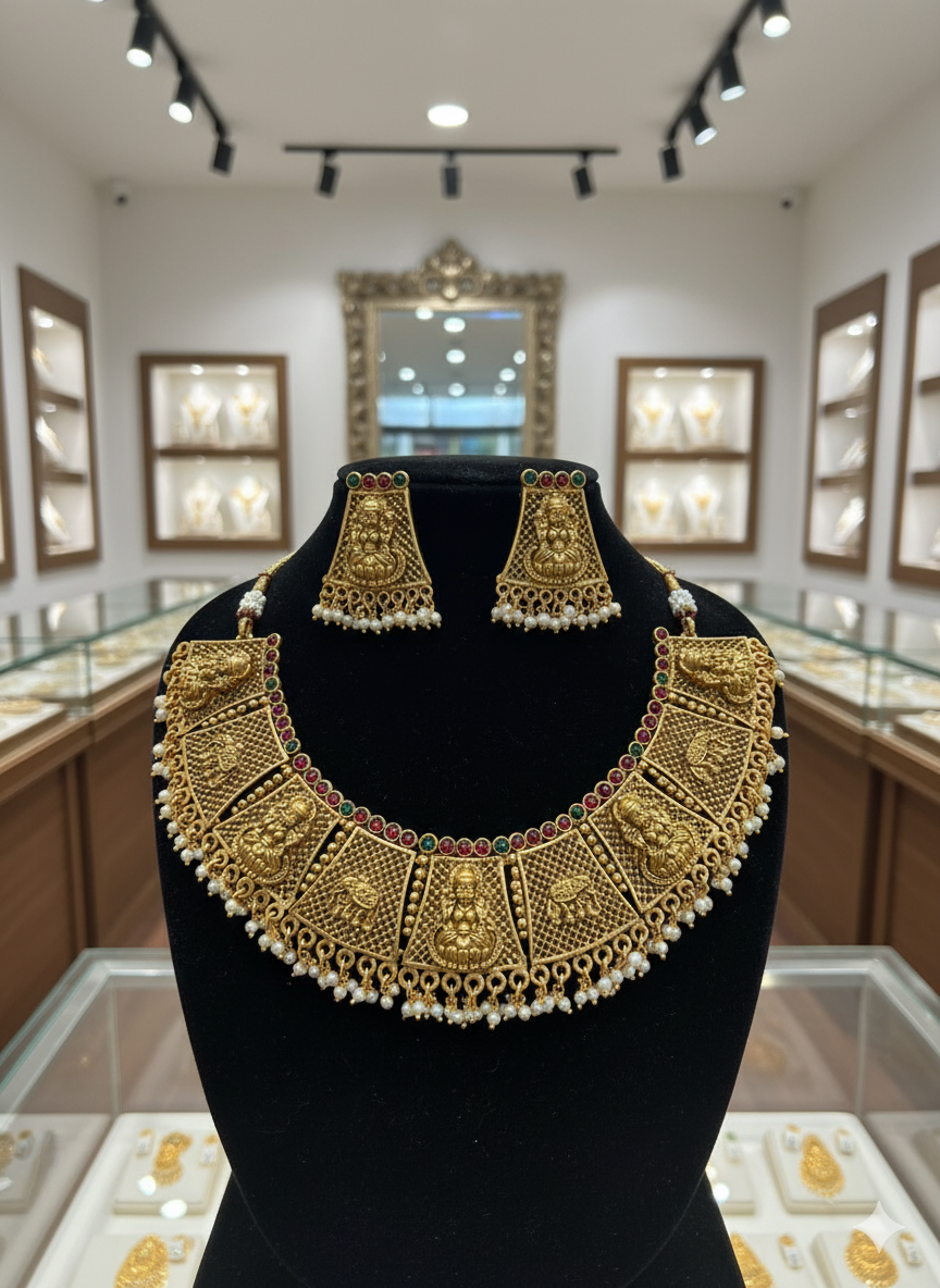 Premium Gold Laxmi Floral Design necklace set