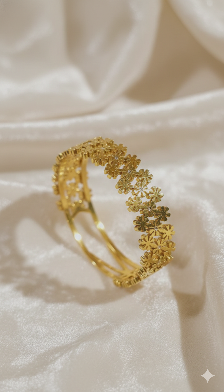 Three Flower Broad Anti Tarnish Bracelets