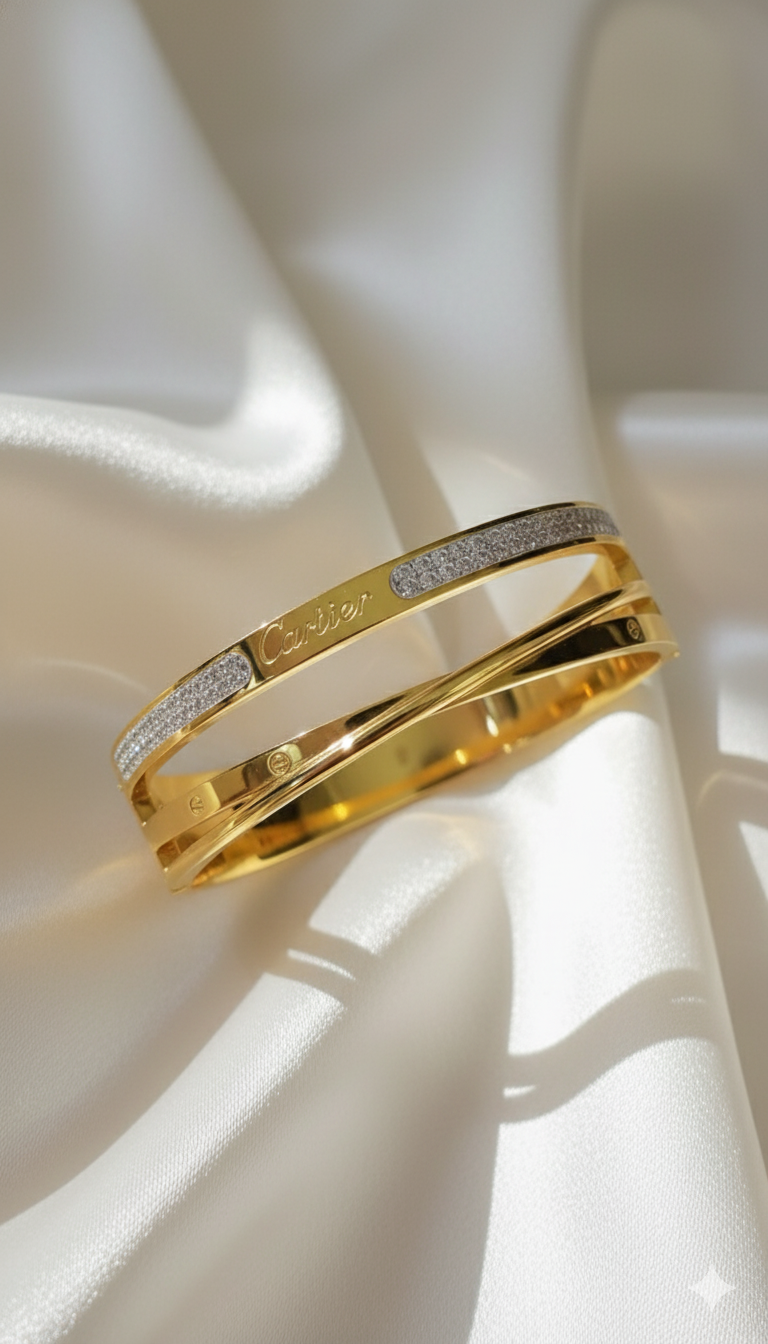 22K Gold Plated Dual Nail Love Bangles Bracelet