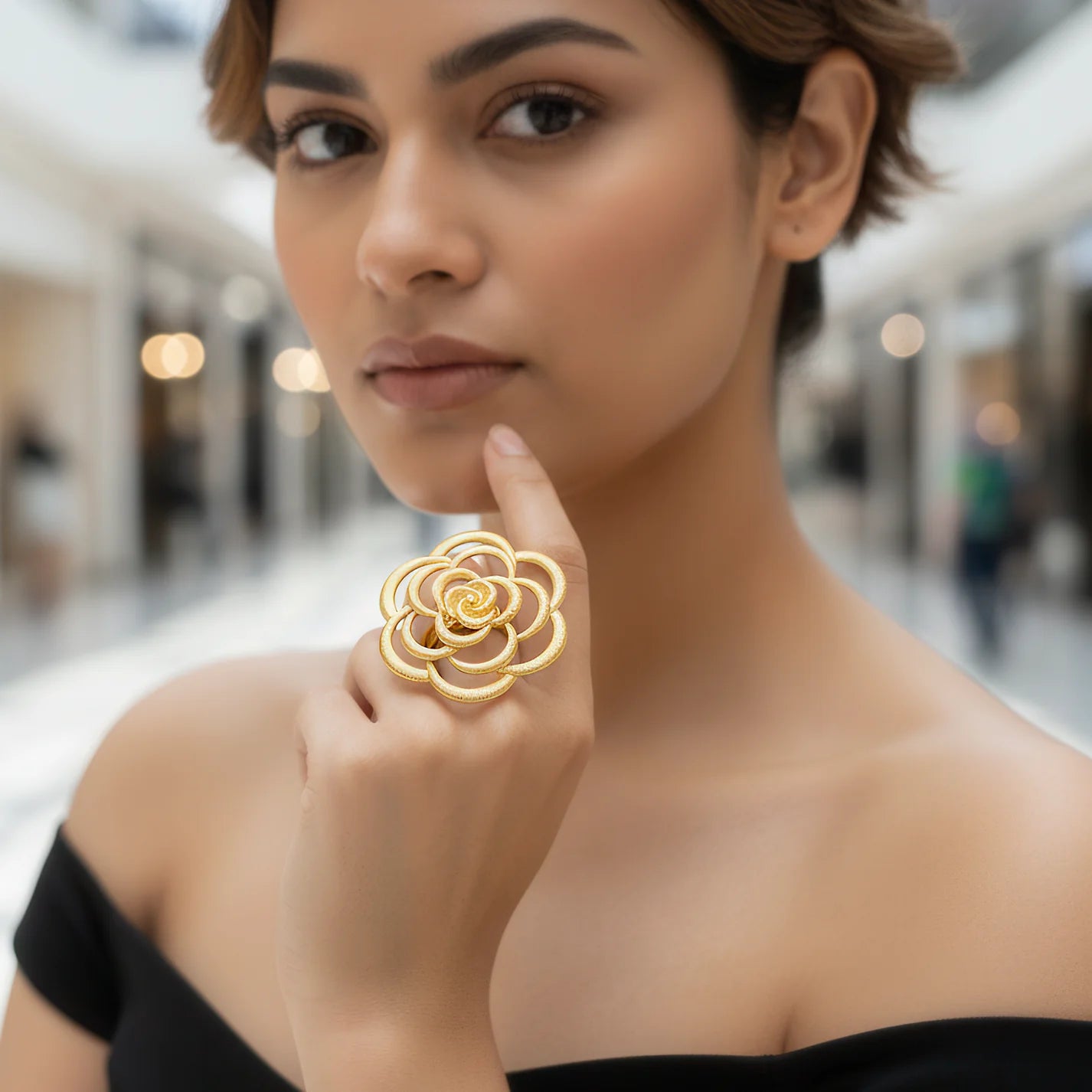 Anti-Tarnish Oversized Rose Textured Statement Ring