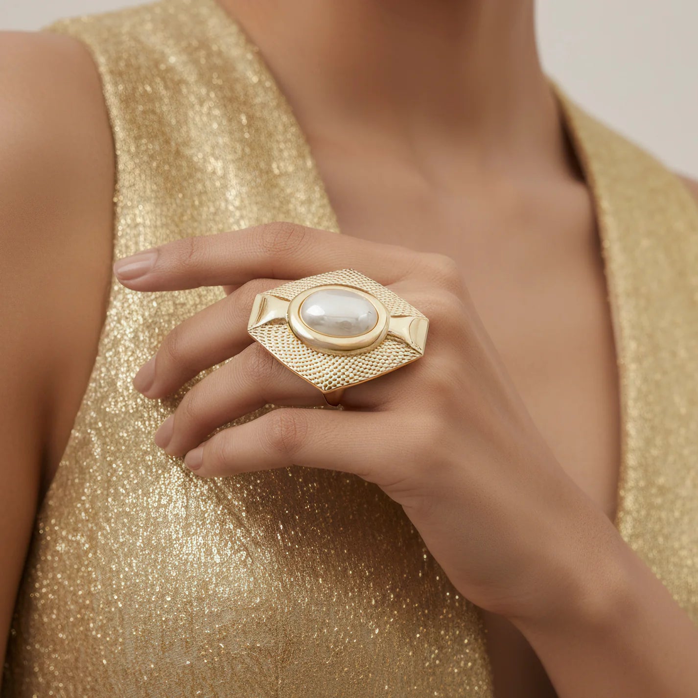 Anti-Tarnish Hexagon Rainbow Stone Ring (Adjustable Size)