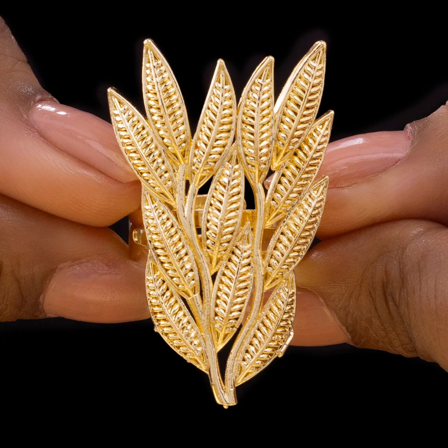 Anti-Tarnish Golden Leaves Cocktail Ring (Adjustable Size)