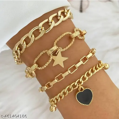 4-Piece Gold Star & Heart Charm Bracelet Stack