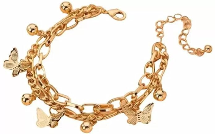 Gold Layered Butterfly & Ghungroo Charm Bracelet