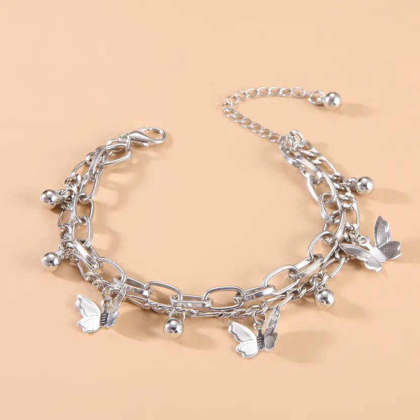 Silver Layered Butterfly Charm Bracelet