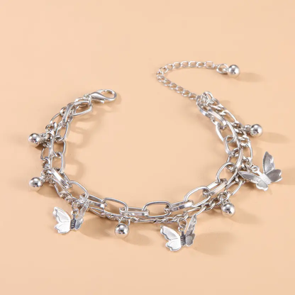 Silver Layered Butterfly Charm Bracelet
