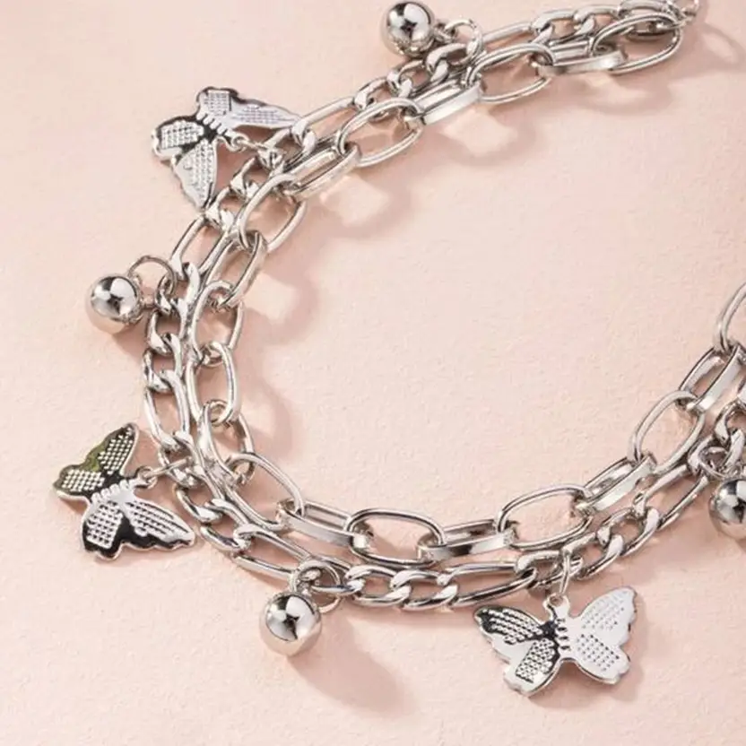 Silver Layered Butterfly Charm Bracelet