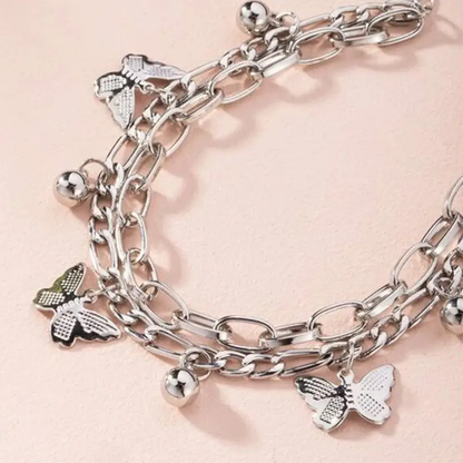 Silver Layered Butterfly Charm Bracelet