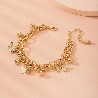 Gold Layered Butterfly & Ghungroo Charm Bracelet