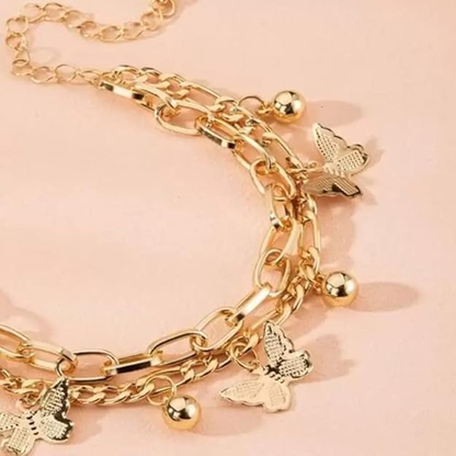 Gold Layered Butterfly & Ghungroo Charm Bracelet