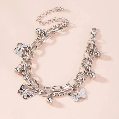 Silver Layered Butterfly Charm Bracelet