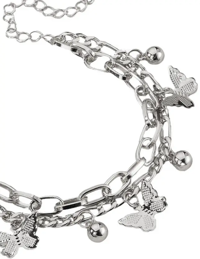 Silver Layered Butterfly Charm Bracelet