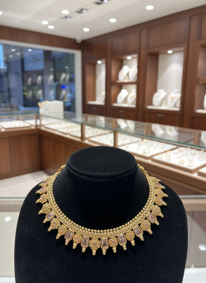 Vibrant Gemstone & Artificial Gold Choker Set