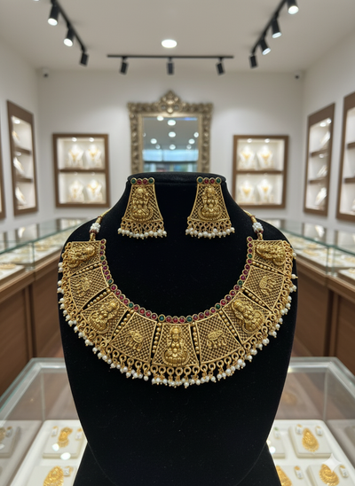 Premium Gold Laxmi Floral Design necklace set