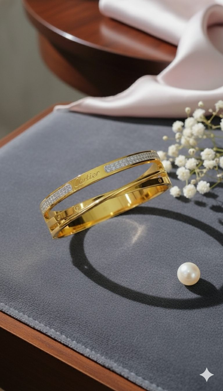 22K Gold Plated Dual Nail Love Bangles Bracelet