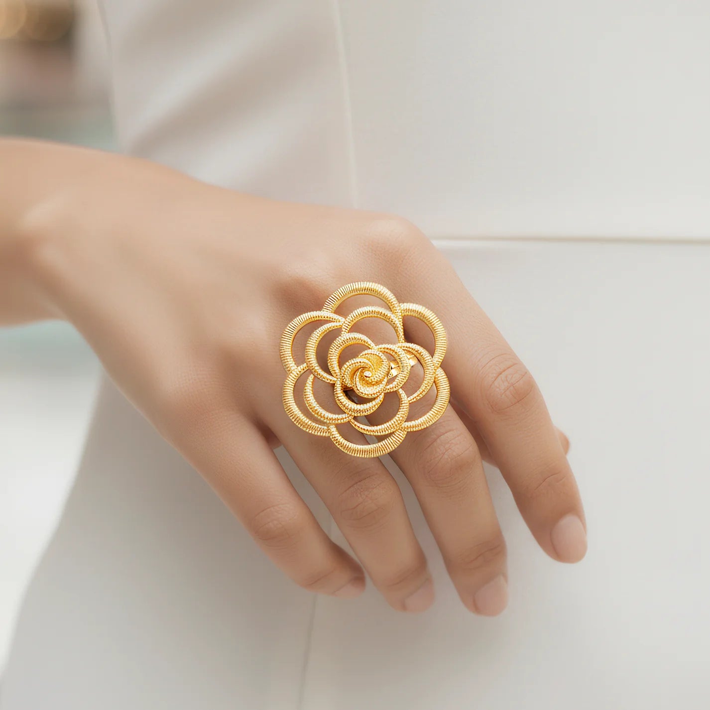 Anti-Tarnish Oversized Rose Textured Statement Ring
