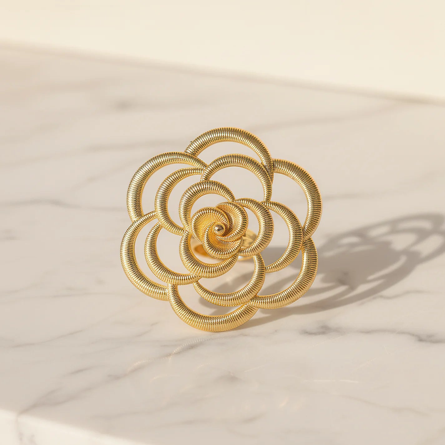 Anti-Tarnish Oversized Rose Textured Statement Ring