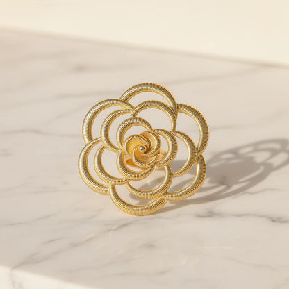 Anti-Tarnish Oversized Rose Textured Statement Ring