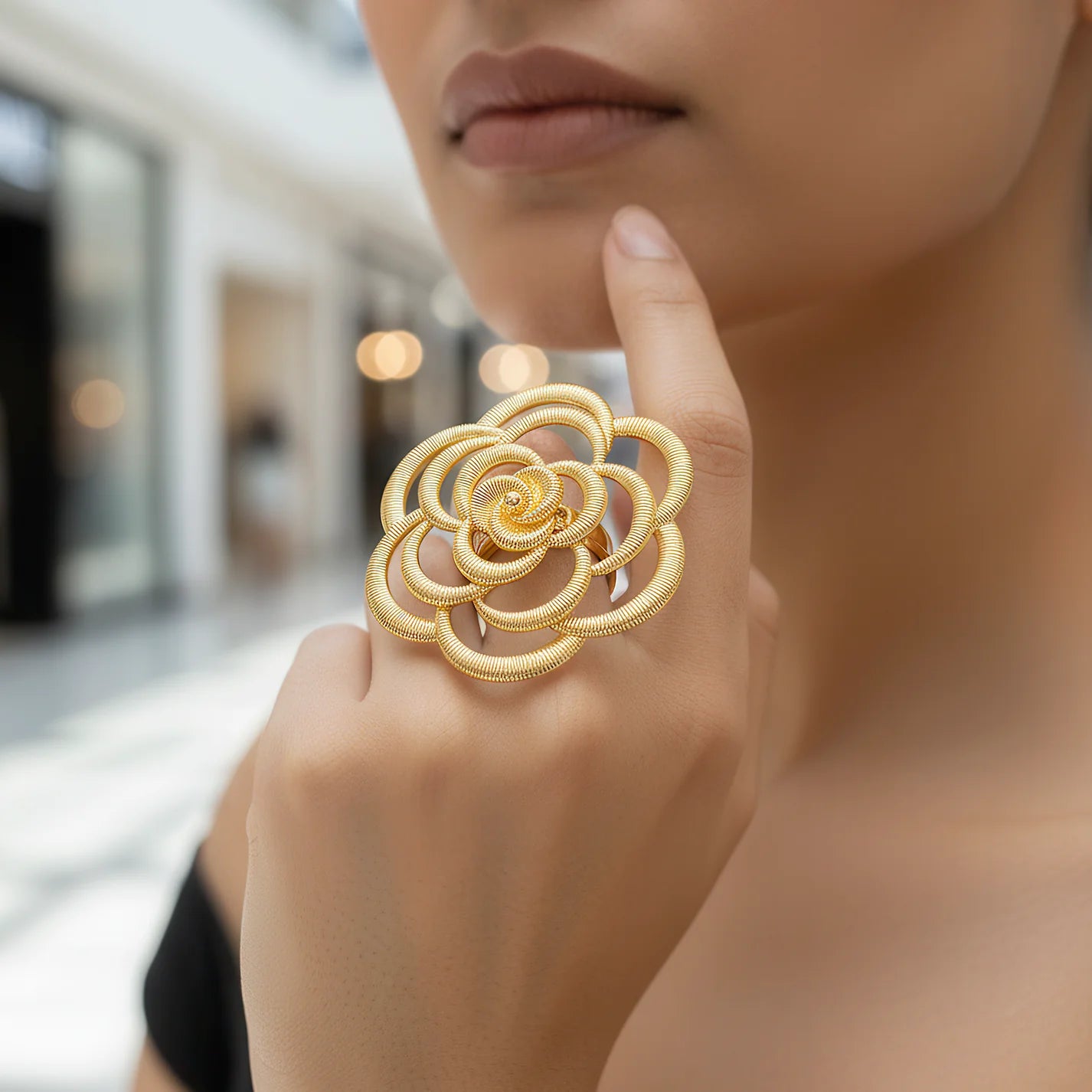 Anti-Tarnish Oversized Rose Textured Statement Ring