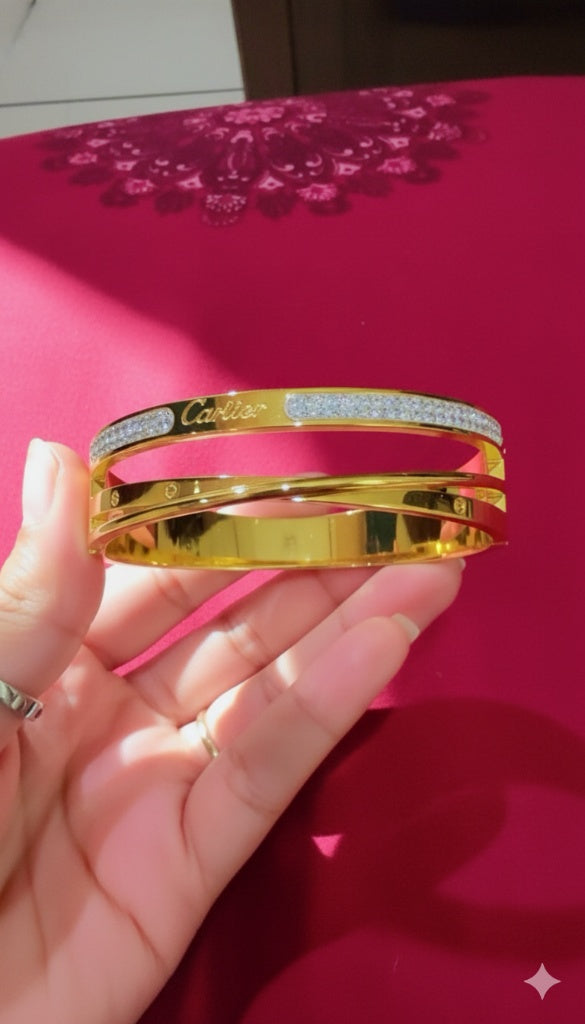 22K Gold Plated Dual Nail Love Bangles Bracelet