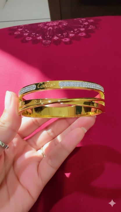 22K Gold Plated Dual Nail Love Bangles Bracelet